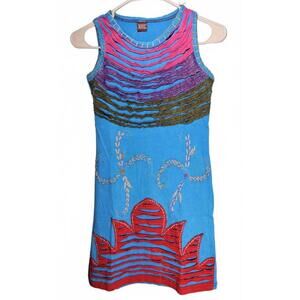 K.P.C. Bohemian Handmade in Nepal Embroidered Blue Dress Medium